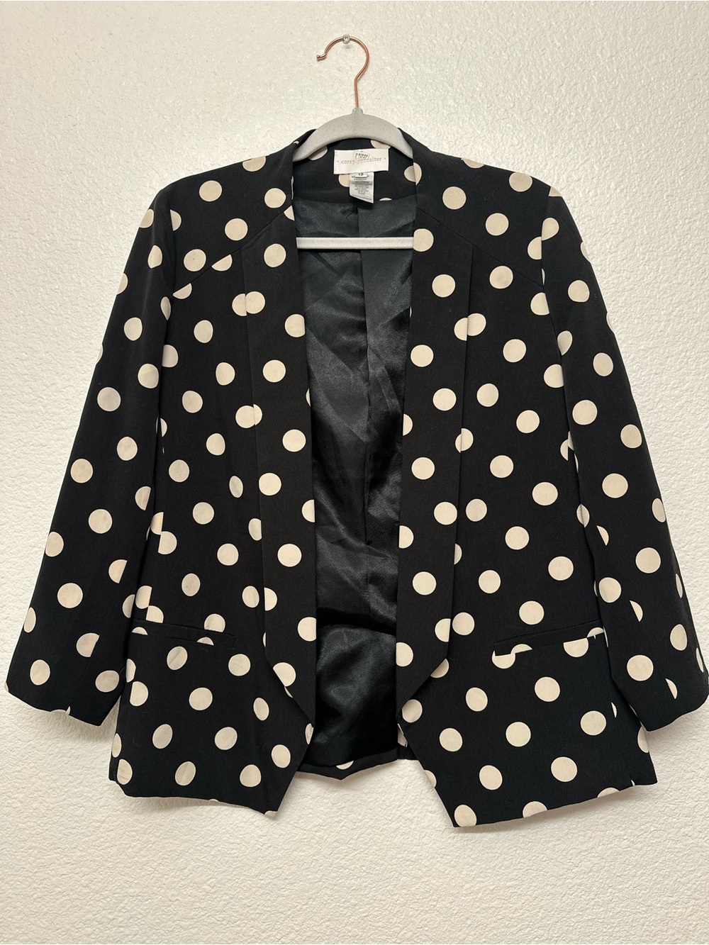 Corey Lynn Calter Black & Cream Polka Dot Open-Front Blazer